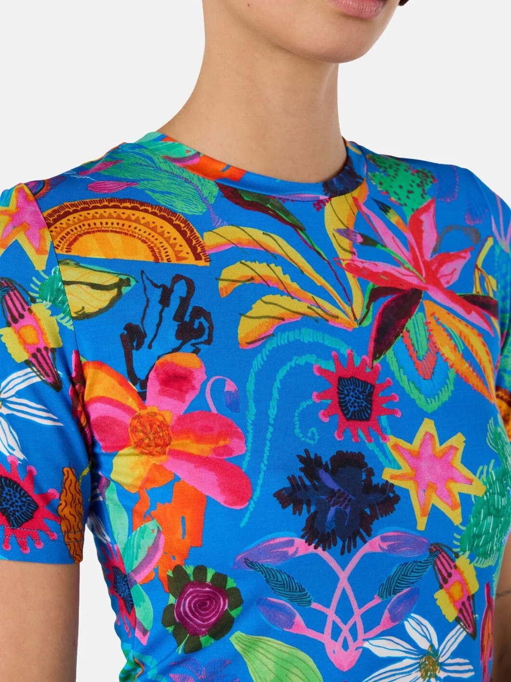 gorman Women’s Papaya Palm Bright Blue Floral Short Sleeve Tee - Picture 8 of 8